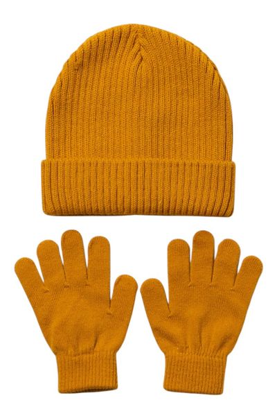 3 Piece Yellow Beanie and Glove Set - 54cm