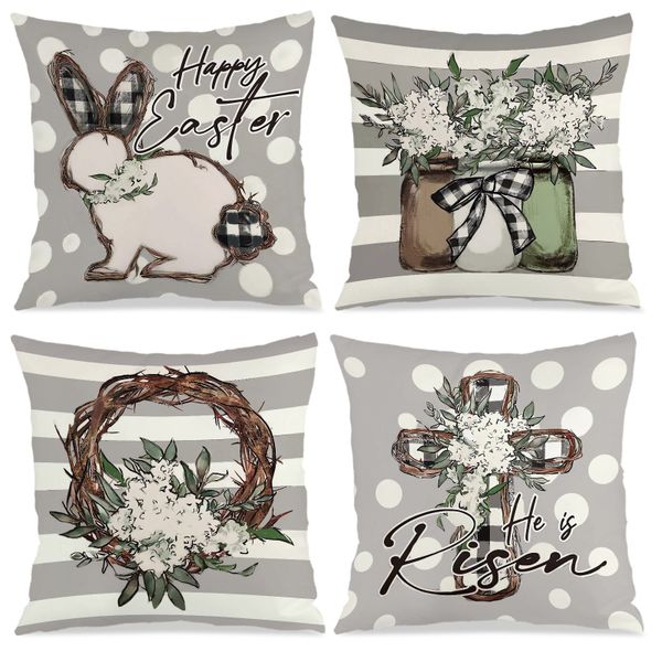 4Piece Easter Stripes Pillow Cover Case, 45x45cm Throw Pillow Cushion Cover