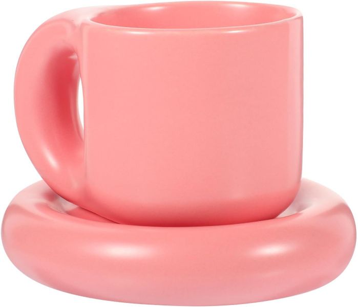 Pink Nordic Minimalist Ceramic Coffee Mug Saucer Set Home Office