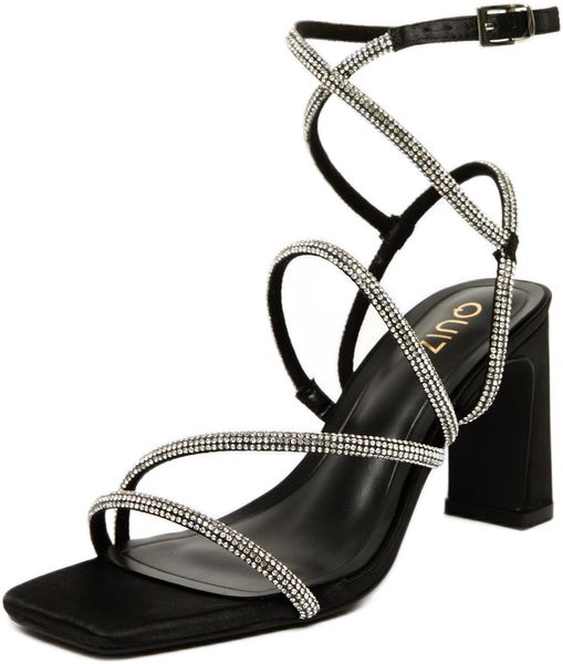 Quiz - Women Black Satin Diamante Strappy Heels