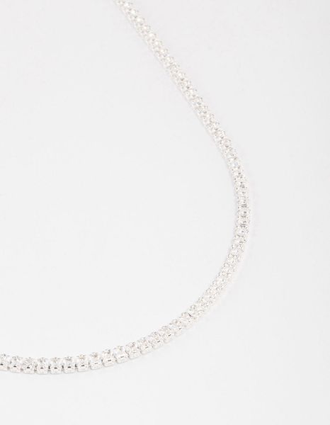 Silver Plated Fine Cubic Zirconia Cupchain Tennis Necklace