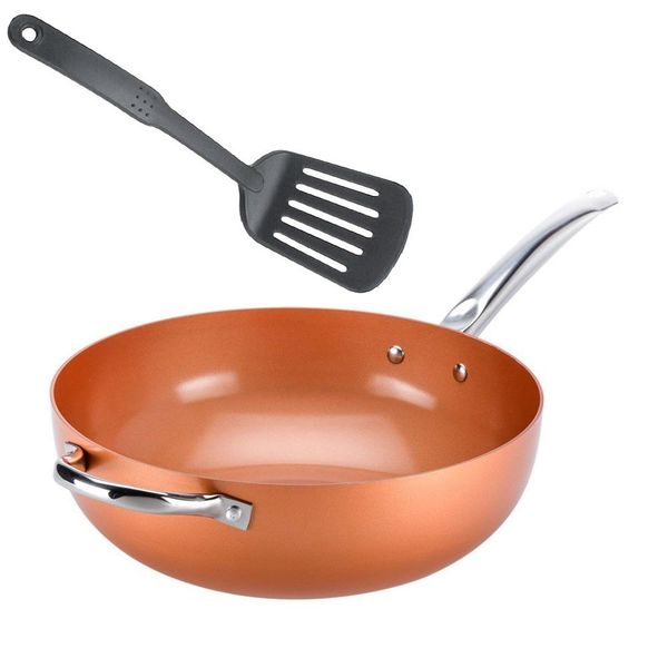 Copper Chef - Wok Pan - Non Stick Coating + Silicone Lifter Turner
