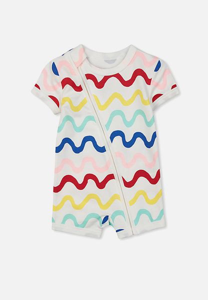 Kid's Cotton On Mini Shortsleeve Zip Through Romper-Vanilla Multirainbow