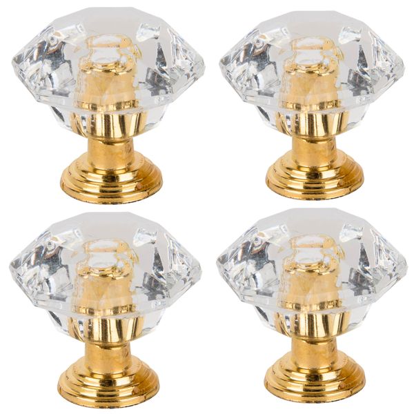 Tools DIY Decor Diamond Shape Crystal Cabinet Doorknobs Set of 4 - 2cm