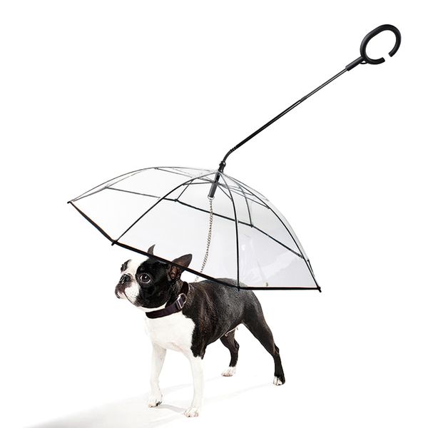 Adjustable Transparent Pet Umbrella with Leash - Stay Dry on Rainy Walks