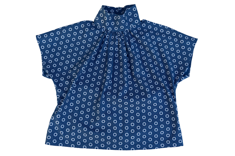 Traditional Blue Seshweshwe High Collar Blouse