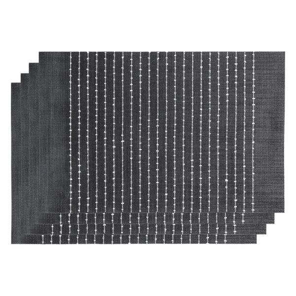 Regent Place Mats Pvc/Cotton Weave Black &amp; White Stripe - 4Pieces Roll