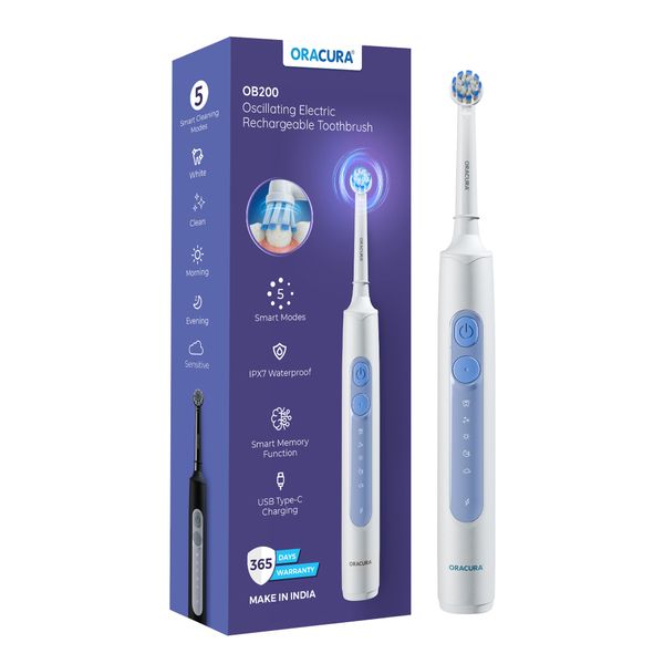 ORACURA OB200 Oscillating Rechargeable Electric Toothbrush-White