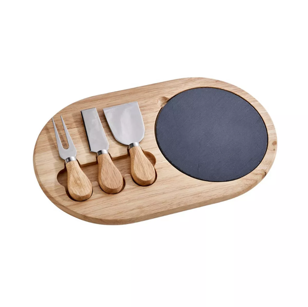 Slickblue 3-Piece Cheese Board Set with Slate Tray &amp; Rubberwood Base