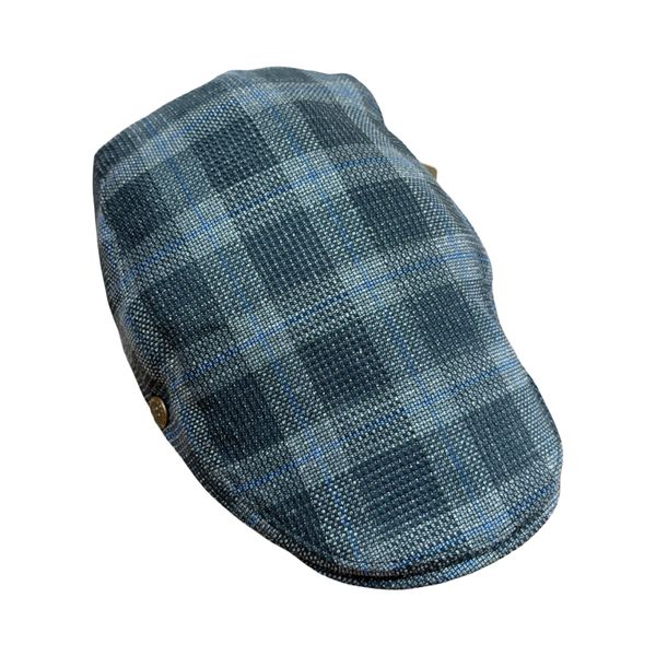 Men's Stretch Fit Flat Cap - Check Design with Cotton Lining