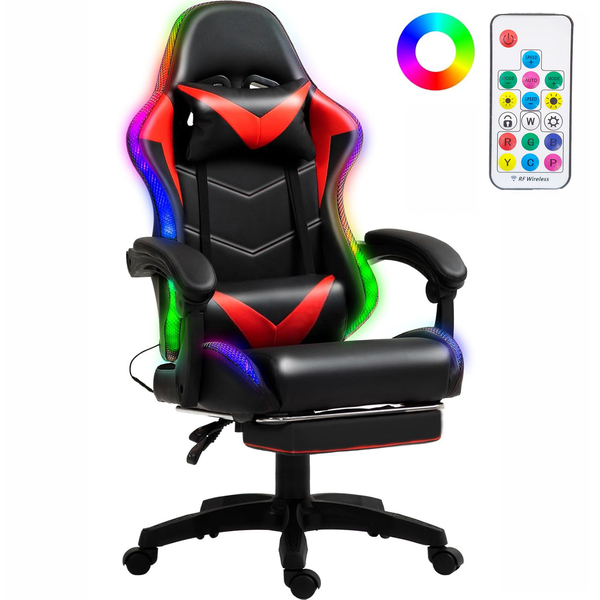 Gaming Chair LED Lights Adjustable Recliner Computer Chair with Footrest