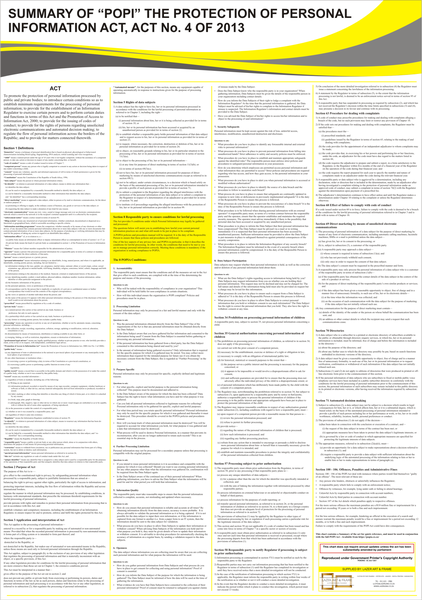 POPI Act Summary - A1 Laminated Poster