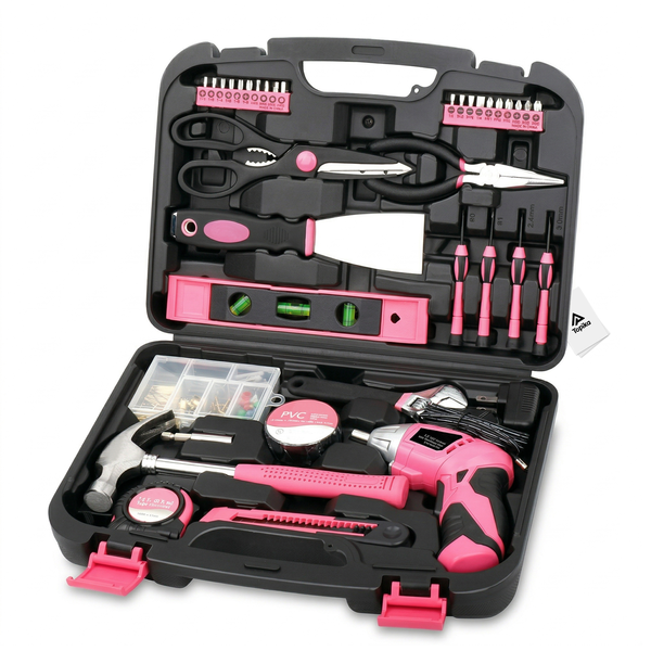 Topika Ladies Tool Set Pink 135Pieces Toolbox Set With Electric Screwdriver