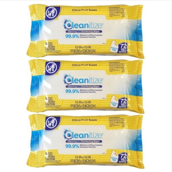Cleanitize Citrus Scent Disinfecting Wipes - Value Triple Pack (216 Wipes)