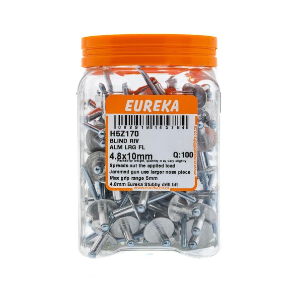 EUREKA Blind Rivet Aluminium Large Flange 4.8 x 10mm Q:100 H5Z170