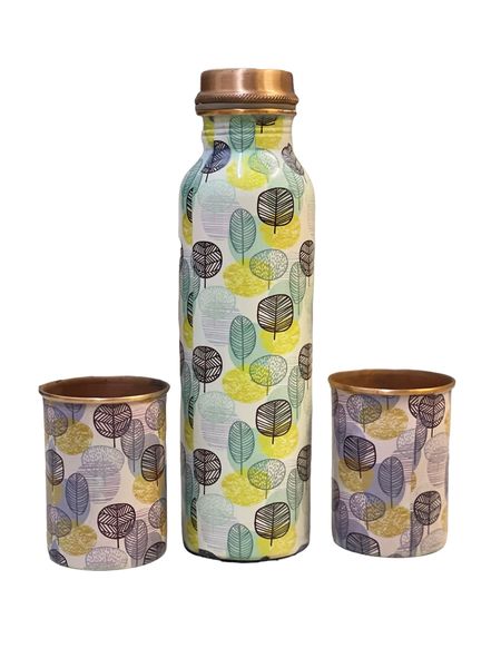Pure Copper Pushpak print 100% Water Bottle 1 Litter