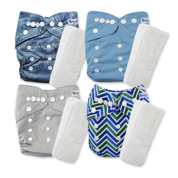 BiddyKins - Cloth Nappy Bundle - 4 Neutral/Blue Pocket Nappies