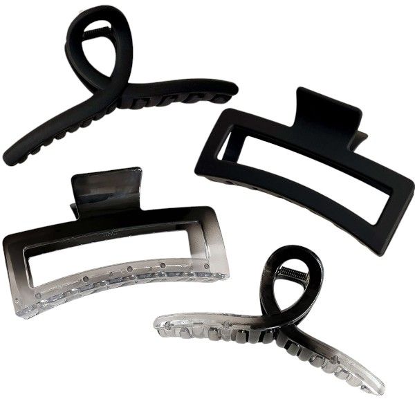 4Piece Matt Textured And Ombre Hair Claw Clips - Black/Transparent