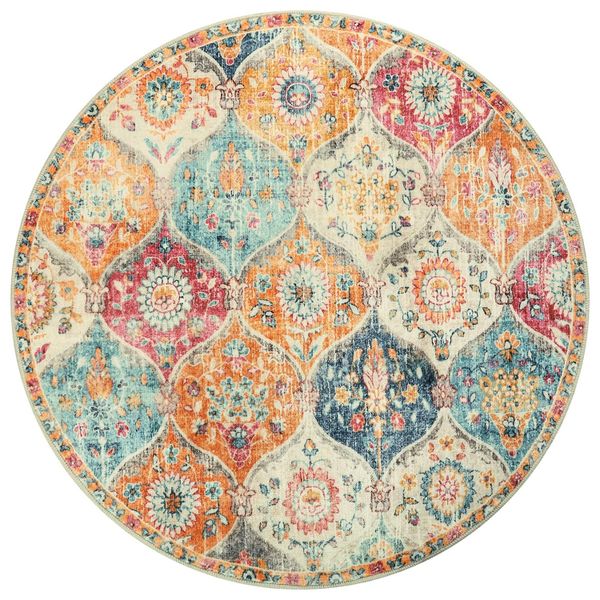 1M Moroccan Round Rug - Washable Non-Slip Carpet for Home
