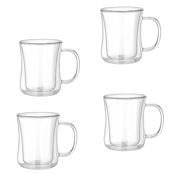 4Pcs 250ml Double Layer Insulated Glass Mug Set With Handle - Transparent