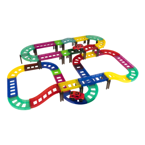 Edu Matic Edu-Matic Mini-Mag Magnetic Tile Tracks with 2 Cars (93 Pieces)