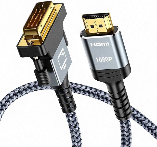 HDMI A to DVI Adapter Cable 1.8M, Nylon Braided &amp; Gold-Plated Support