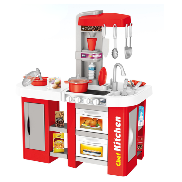 Red Chef's Kitchen with Light &amp; Running Water Sound Effects -53 Accessories