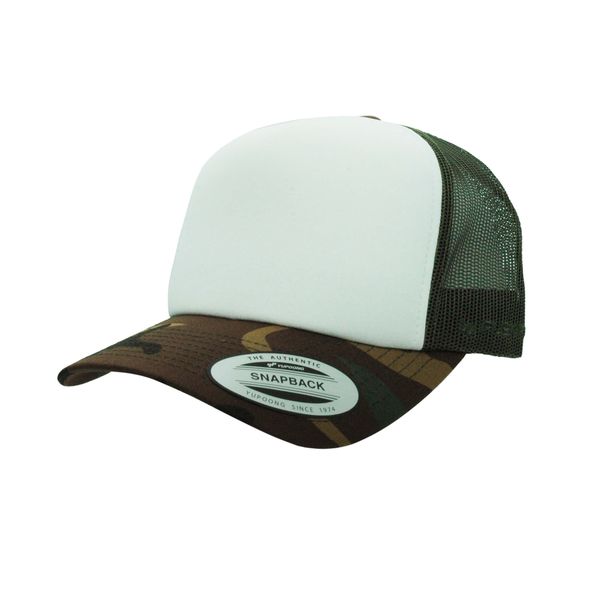 Camo and White Curve Peak Snapback VZ Trucker Cap
