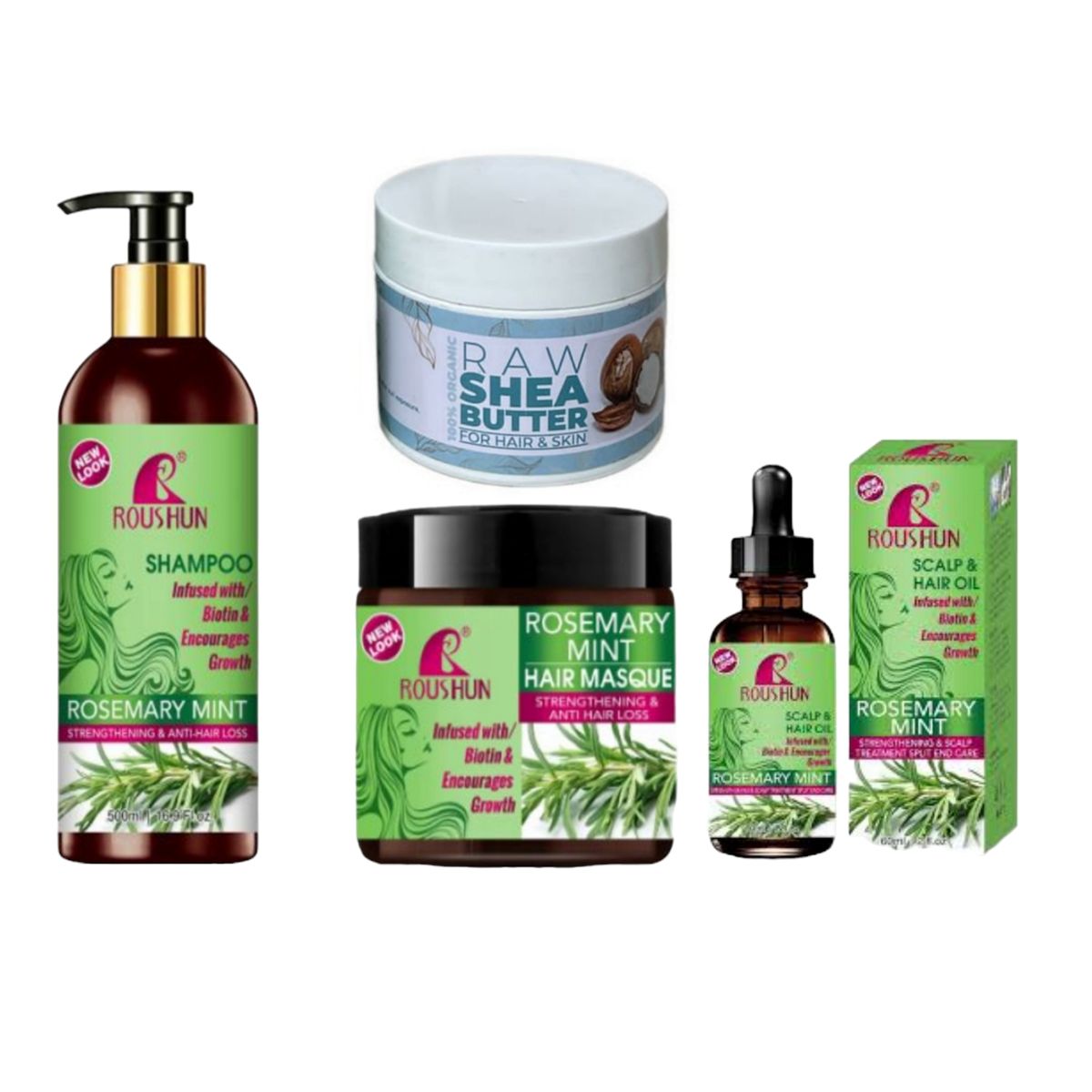Rosemary Mint Hair Shampoo, Masque, Scalp Oil with Raw Shea Butter