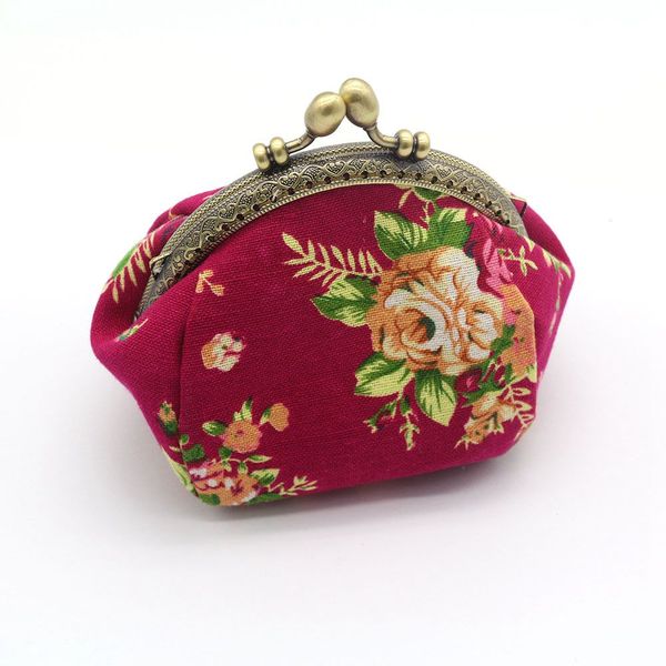 Wallet Lady Vintage Flower Mini Coin Purse Wallet Clutch bag (rose Red)