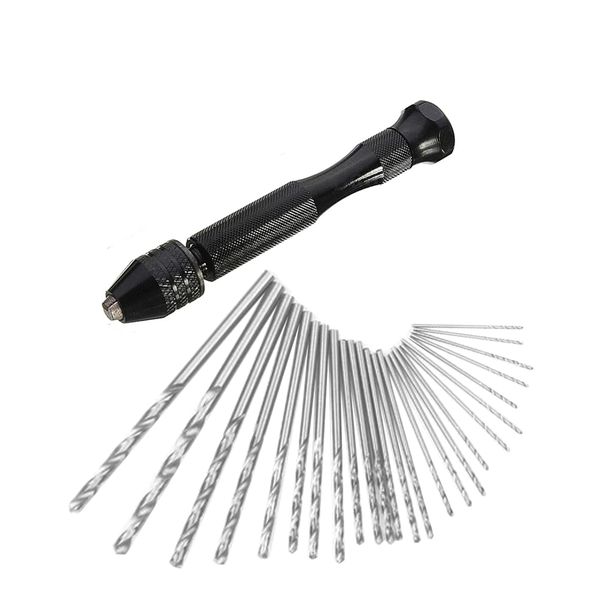 25 Pieces Mini Twist Drill Bit Set with Hand Manual Drill for DIY Craft