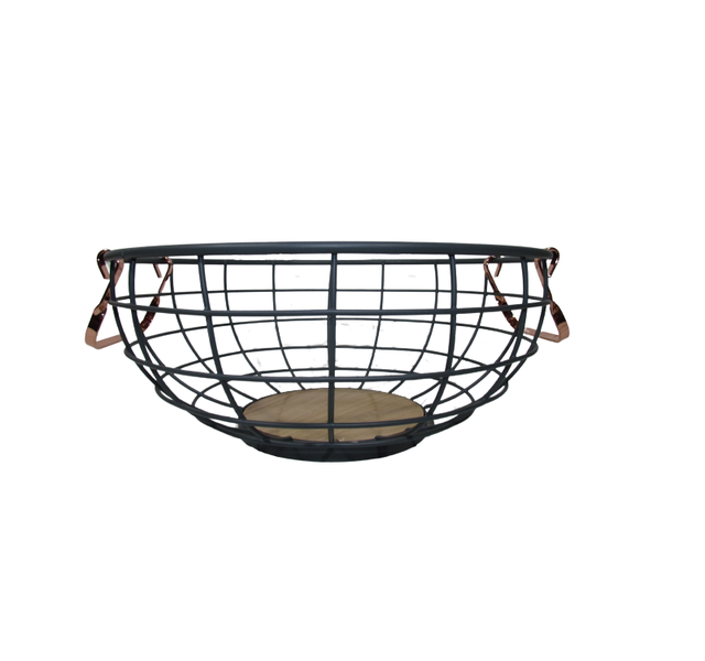 Fruit Basket 28x12cm Metal With Wood Copper Handles - Kitchen Essentials