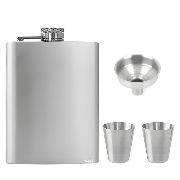200ml Stainless Steel Hip Flask Set + Funnel &amp; Stainless Steel Shot Glasses