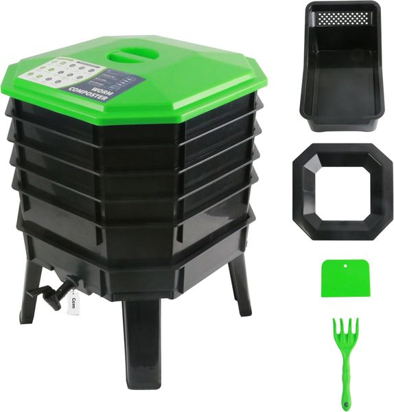 Coxn-5-Layer Tray Worm Composter Bin,Ideal for Kitchen Scraps &amp;Garden Waste
