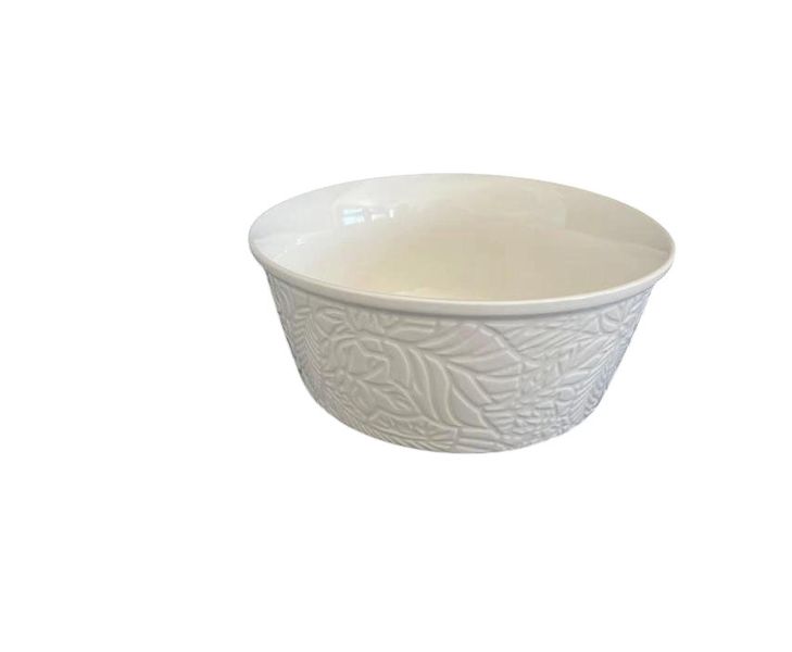 White Ceramic 9-Inch Embossed Serving Bowl Set of 2
