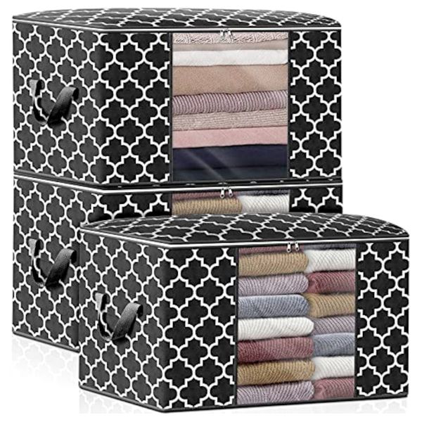 Foldable Clothes and Blanket Storage Bags with Clear Window - Large - 3-Pack