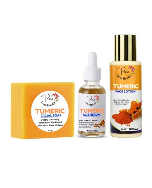 Pure Luxè Tumeric Facial Soap , Serum &amp; Facial Lotion Set