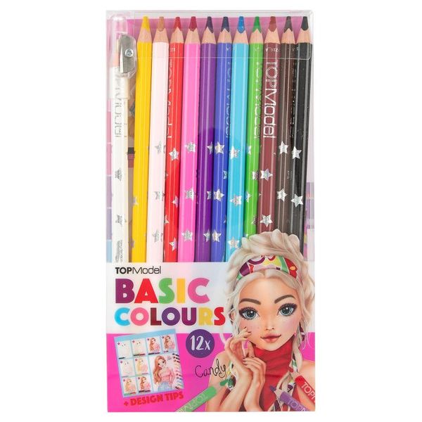 Top Model 12 x Basic Colouring Pencils &amp; Sharpener