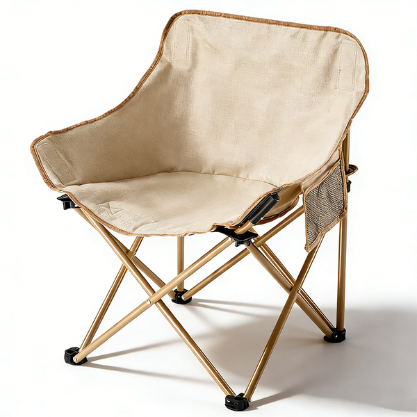 Half Moon Metal Frame Folding Camping Beach Chair with Side Pocket 53x47x70