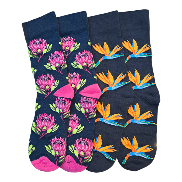 Gift Emporium Protea and Strelitzia Socks 2-Pack - Size 7-11