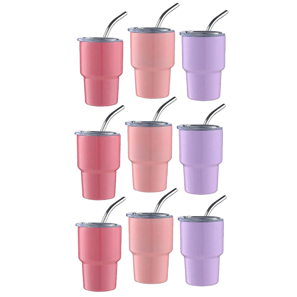 3Pcs Mini Tumbler Shot Glass With Straw &amp; Lid Double Wall 2Oz(A)