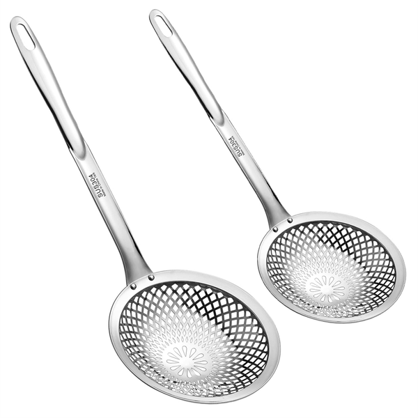 Skimmer Spoon 304 Stainless Steel Strainer Spoons Dia 4 3 &amp; 5 9 Inch