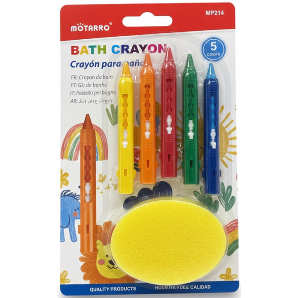 Motarro Bath Crayons Set - 5 Non-Toxic, Non-Stain Colours with Sponge