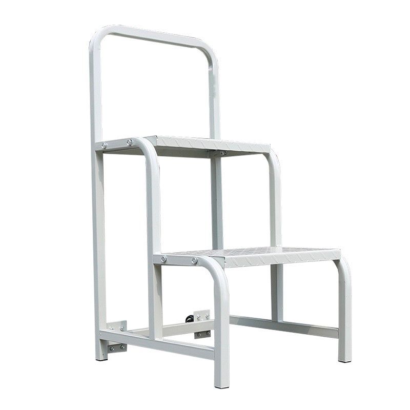 Steel 2 Step Mobile Rolling Safety Ladder with Wheels - Light Grey