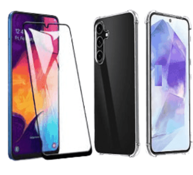 TPU Transparent Clear Case and 5d Tempered Screen Glass for Samsung A35