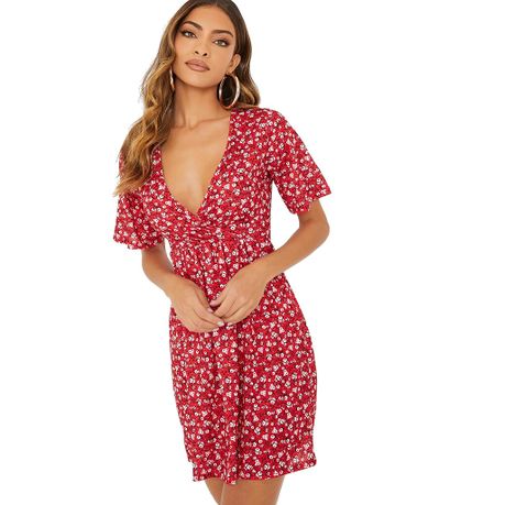 I Saw It First Ladies - Red Ditsy Floral Wrap Tea Dress | Buy Online in  South Africa | takealot.com
