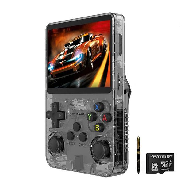 R36S Handheld Gaming Console with 15k Games + 64 GB SD &amp; Apex Pen - Black
