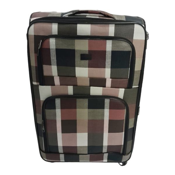 Quality Luggage Leather Travel Suitcase Set Checks Art - Set of 3