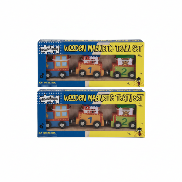 Growing Minds Wooden Magnetic Train Set for Toddlers - Safe &amp; - 2 Pack