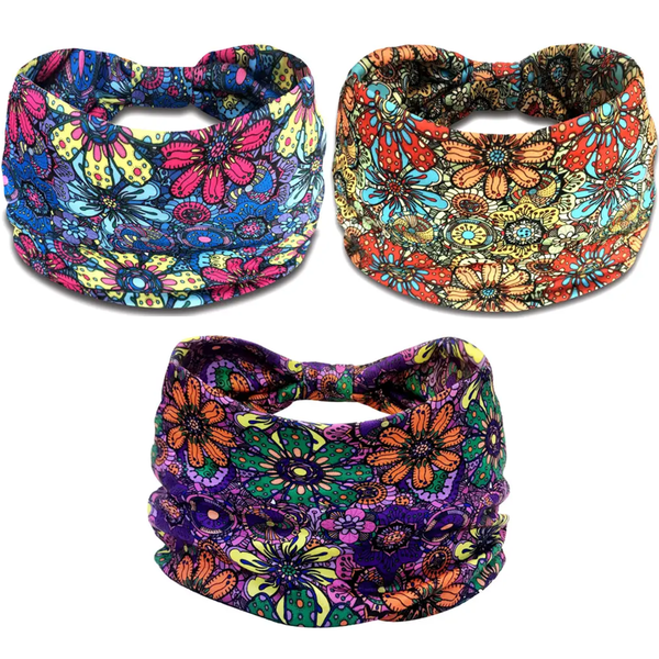 Headband / Sweatband Bohemian Style Fitness Flowers Multicolour FDCL7 - 3 Piece
